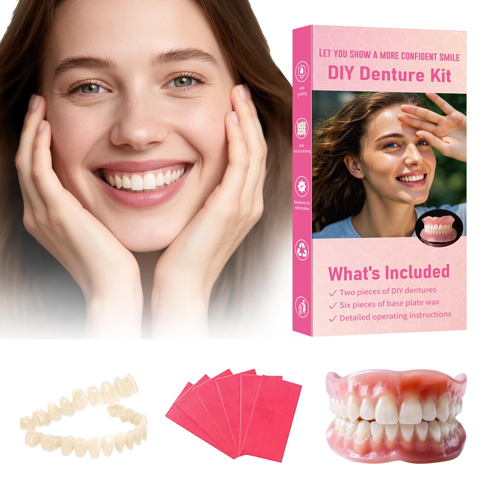Photo 1 of Denture Do it Yourself Full Set of Top and Bottom Fake Teeth, for Improve Smile, DIY Kit Easy and Convenient, Fake Teeth Repair Missing Teeth, Protect Your Teeth-KK03