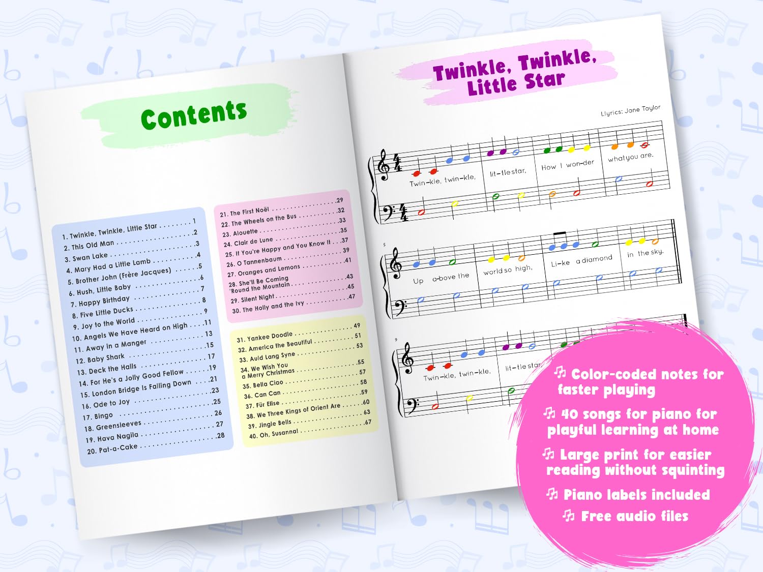 Play by Color: Piano and Keyboard Songs for Beginners with Colored Notes (including Christmas Sheet Music) (#1 in Series)