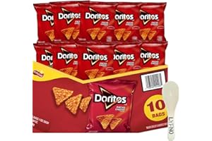 Doritos Nacho Cheese Tortilla Chips, 1 oz,. 10 Packs (Lyfno Trademark Spoon Included)