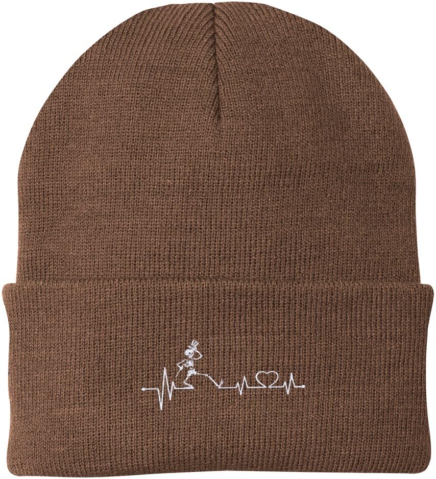 Grateful Dead Dancing Skeleton Embroidered Knit Beanie Hat (Brown)