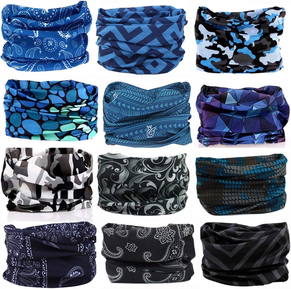 KALILY 12PCS Headband Bandana - Versatile Sports & Casual Headwear –Multifunctional Seamless Neck Gaiter, Headwrap, Balaclava, Helmet Liner, Face Mask for Camping, Running, Cycling, Fishing etc: Clothing