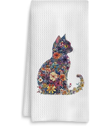 Cat Print Flour Sack Tea Towel - 100% Cotton Kitchen Towel For Dishes & Decor, 28x20 Inches