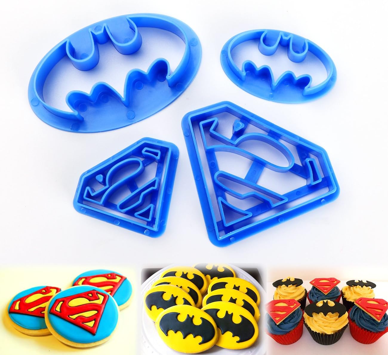 ilauke Superhero Superman Batman Cookie Cutters Mould Set of 4 Biscuit Pastry Fondant Cutters Cake Cupcake Decorating Tools for Kids and Adults