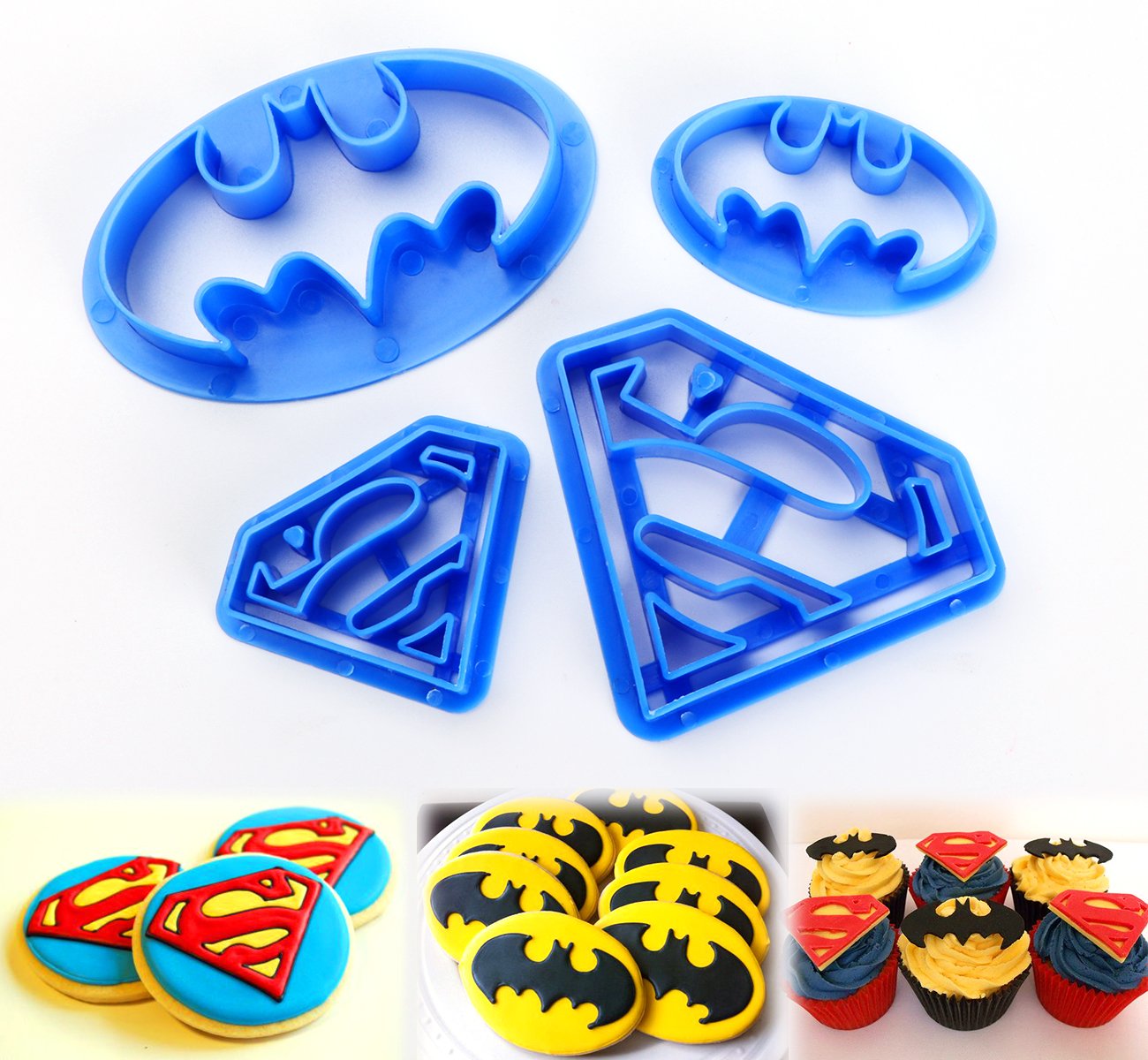 ilauke Superhero Superman Batman Cookie Cutters Mould Set of 4 Biscuit Pastry Fondant Cutters Cake Cupcake Decorating Tools for Kids and Adults