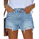 MIFOCAL Womens Mid Rise Casual Cutoff Denim Shorts Distressed Stretchy Ripped Jean Shorts