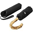 Balios Compact Umbrella Travel Manual Mini Pocket Windproof, Full Size Canopy, Real Wood Crook Handle, Lightweight, Strong Frame, Long Shaft Folding Umbrella