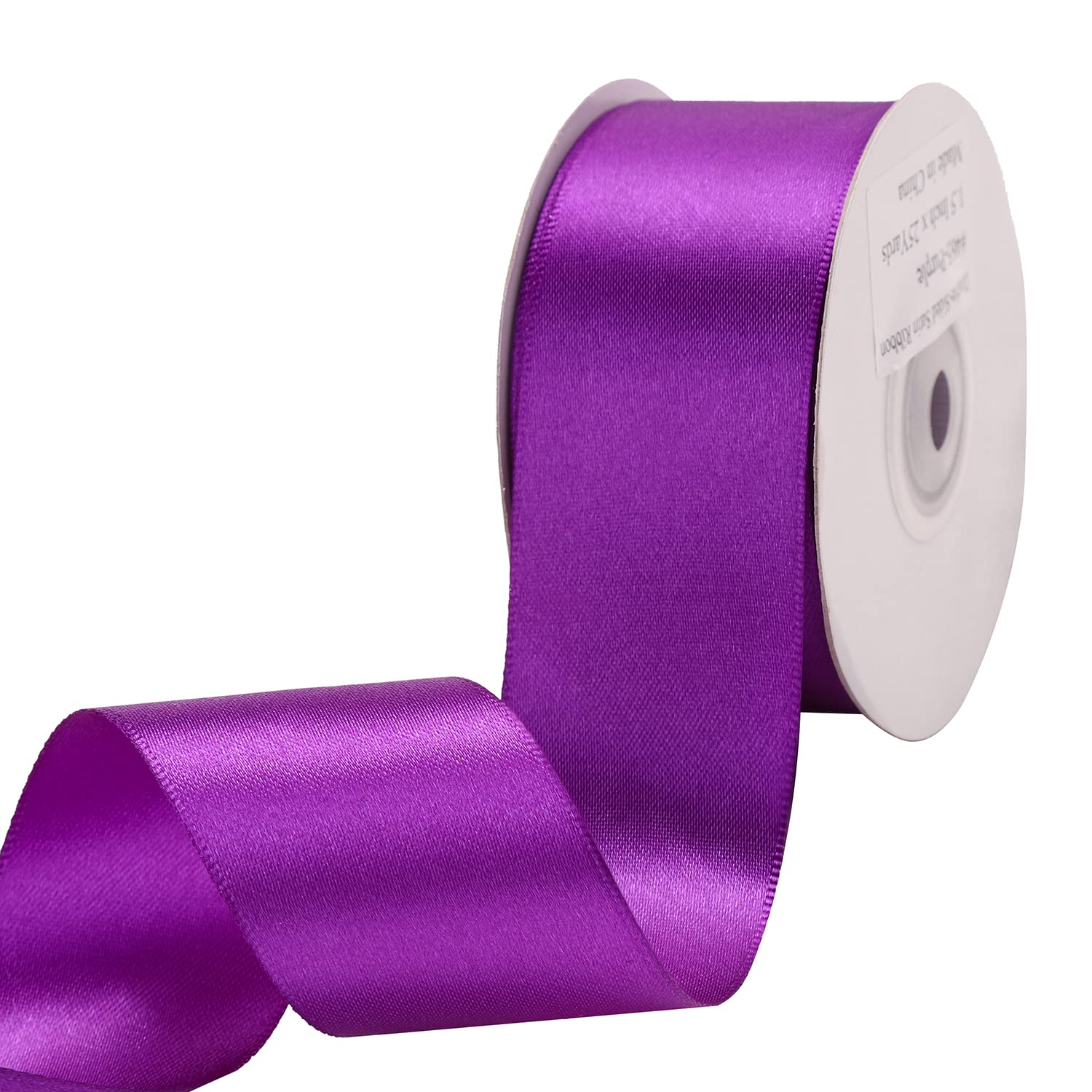 IHKFILAN Satin Purple Ribbon (38 mm x 22.86 m) Matt Shiny Gift Decorating & Crafts Ribbon for Weddings, Christenings — image 1