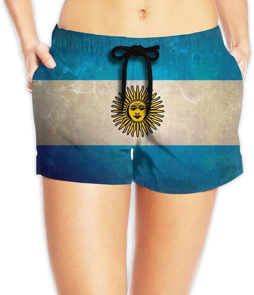 KCBHWS Women's Argentinian Flag Retro Pockets Beach Pants Casual Short Pants