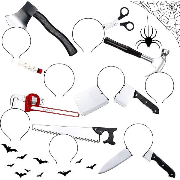 7er Set Horror-Haarbänder Für Halloween – Mit Axt, Säge, Hammer-Motiven, Verstellbar Für Kinder & Erwachsene