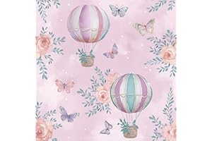 VaryStyle Whimsical Sky Pink Floral Wallpaper Hot Air Balloon Butterfly Floral Peel and Stick Wallpaper for Girls Bedroom Nur