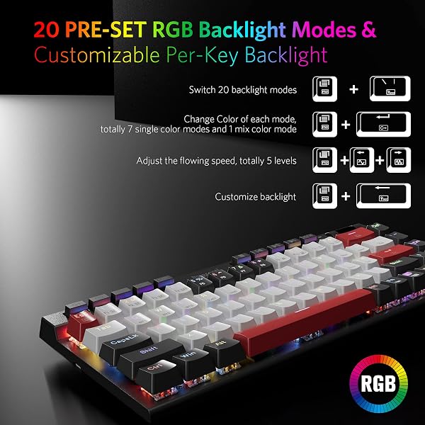 REDRAGON K635 HOT SWAPPABLE MECHANICAL KEYBOARD CUSTOMIZED RGB BACKLIT WITH VOLUME CONTROL, BLUETOOTH/2.4G-WIRELESS/USB-C COMPACT GAMING KEYBOARD WITH RED SWITCHES(68+10KEYS)