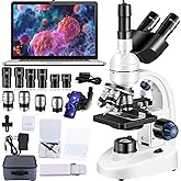 Adult Trinocular Microscope WF10x and WF25x Eyepieces 40X-5000X Magnification, Digital Lab Trinocular Compound LED Microscope (Trinocular Microscope with Electronic Eyepieces)