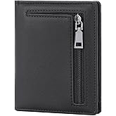 GAEKEAO Mens Wallet Slim Bifold RFID Blocking Thin Credit Card Holder Genuine Leather Minimalist Wallets for Men with Zipper Coin Pocket