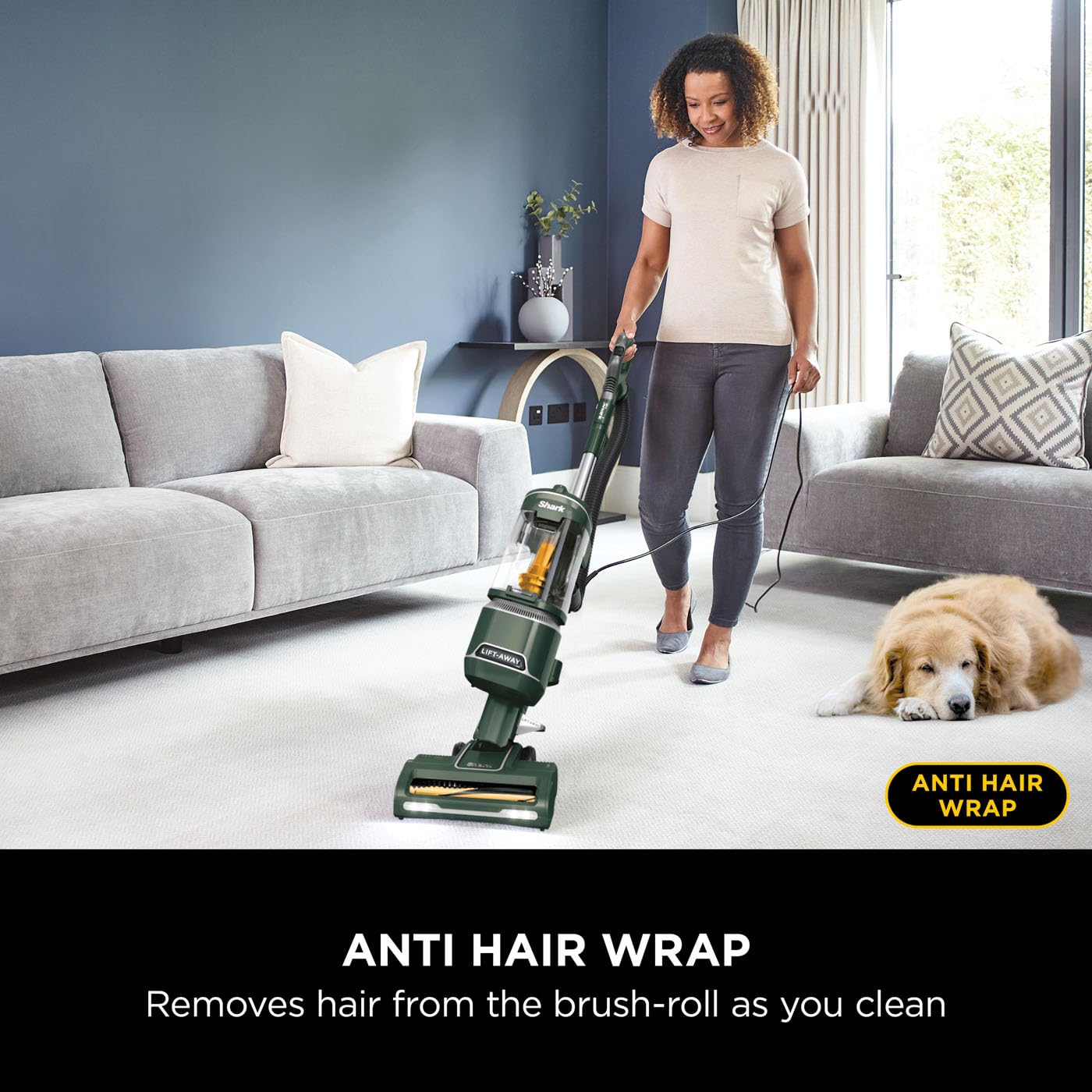Shark Corded Upright Vacuum Cleaner 1.1L with Anti Hair Wrap Technology, Pet Model, LED Headlights, Lift-Away, Anti-Allergen, 8m Cord, 750W, 3 Attachments inc Pet Tool, Green, NZ691UKT