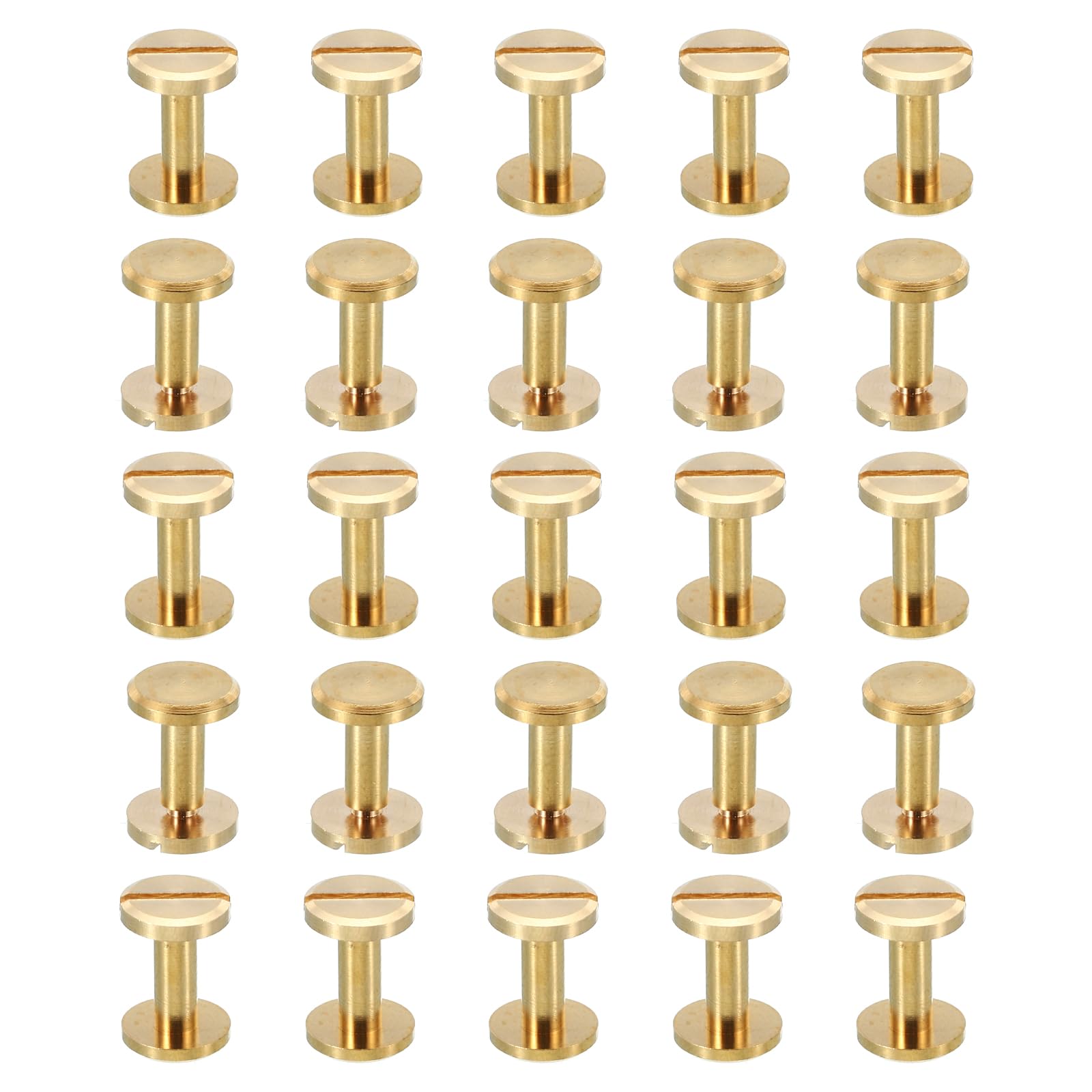 PATIKIL 25 Sets Chicago Screws, M4x10mm Chicago Screw Slotted Binding Post Screw Bolts Rivets Brass Fasteners Connectors for Leather Belt Scrapbook Photo Albums