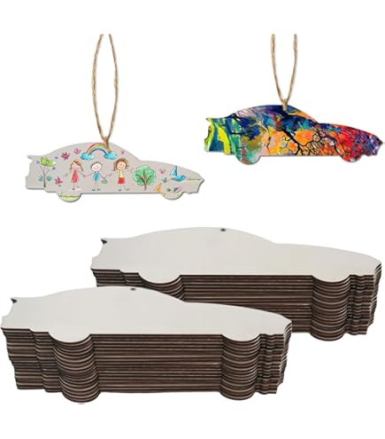 20pcs Car-shaped Wood Cutouts - DIY Craft Wood Tags With Jute Twine