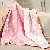SmoothNovelty Pink Bow Blanket Fuzzythrow Blanket Cute Cozy Lightweight Throw for Bed Sofa Couch Chair Soft Home Decorations for Nursery Crib, Girls, 30 x 40 Inch