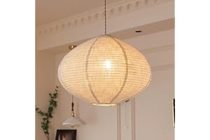 METHEDEECO 1PCS Hanging Fabric Lamp Shade 16inch,Handmade Linen Pendant Light Shade Handmade Minimalist White Beige foldable Hanging Lanterns for bedroom Living Room kitchen,house gift