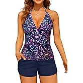 Women's Tankini Swimsuit with Shorts - Halter Two Piece Swimsuit 2025 Tummy Control Bathing Suit with Pockets