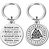 Alotozo Norse Viking Keychain for Men Women - Compass, Tree of Life, Wolf, Odin, Ravens Mythology Gift for Birthday Christmas