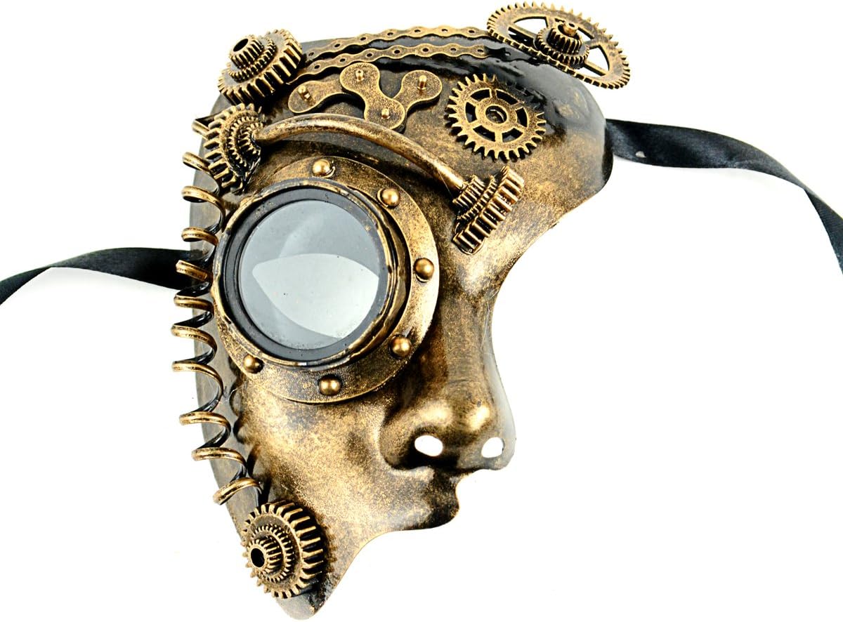 Mask-It 48160 Gold Steam Punk Half Faced Mask