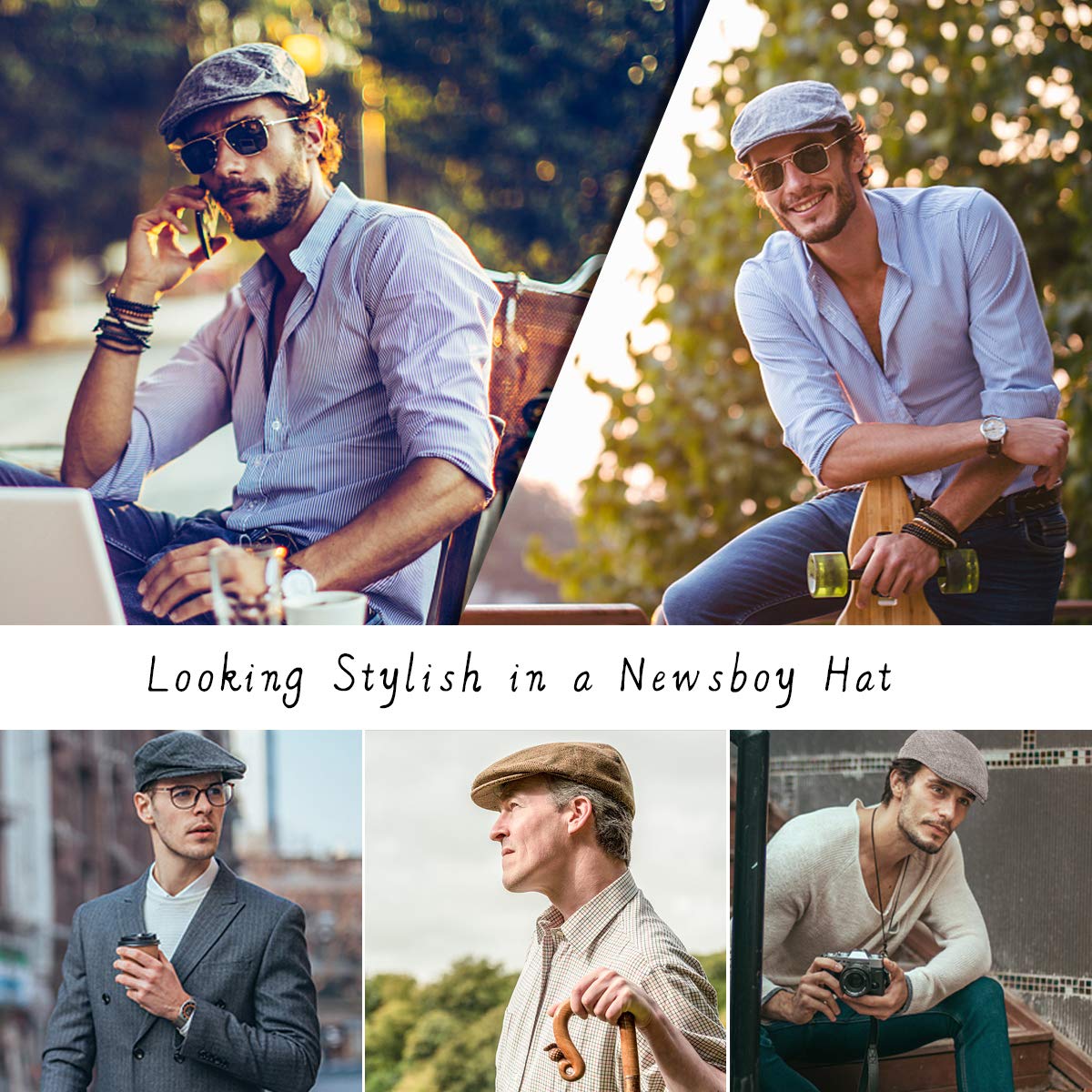 LADYBRO Herringbone Flat Ivy Newsboy Cap for Men Classic Wool Blend Tweed Cabbie Hat