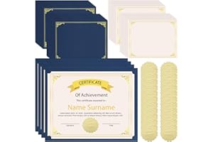 WSICSE 72 Pcs Certificate Kit, Includes 24 Pcs Navy Blue Certificate Holders & 24 pcs Letter Size Certificate Papers & 24 pcs Gold Foil Award Seals for 8.5 x 11 Inch Diploma Graduation Documents