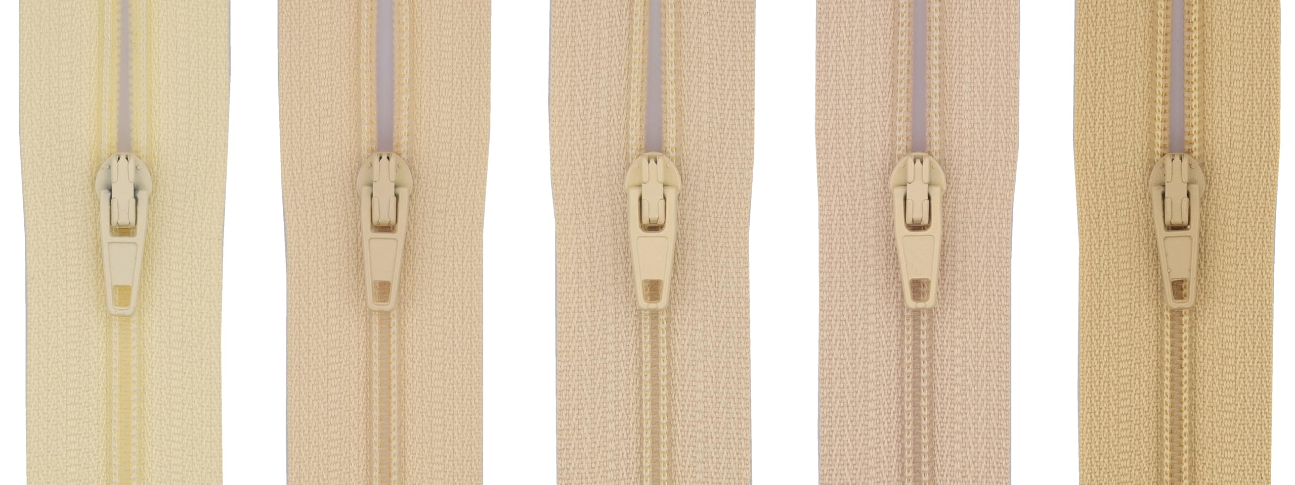 #3 Close End Zips – 5 Pack (5 Shades in One Set) | Nylon Coil Zipper for Sewing, Dress, Skirt, Cushion, Craft - 16 inch (41cm) (Soft Beige)