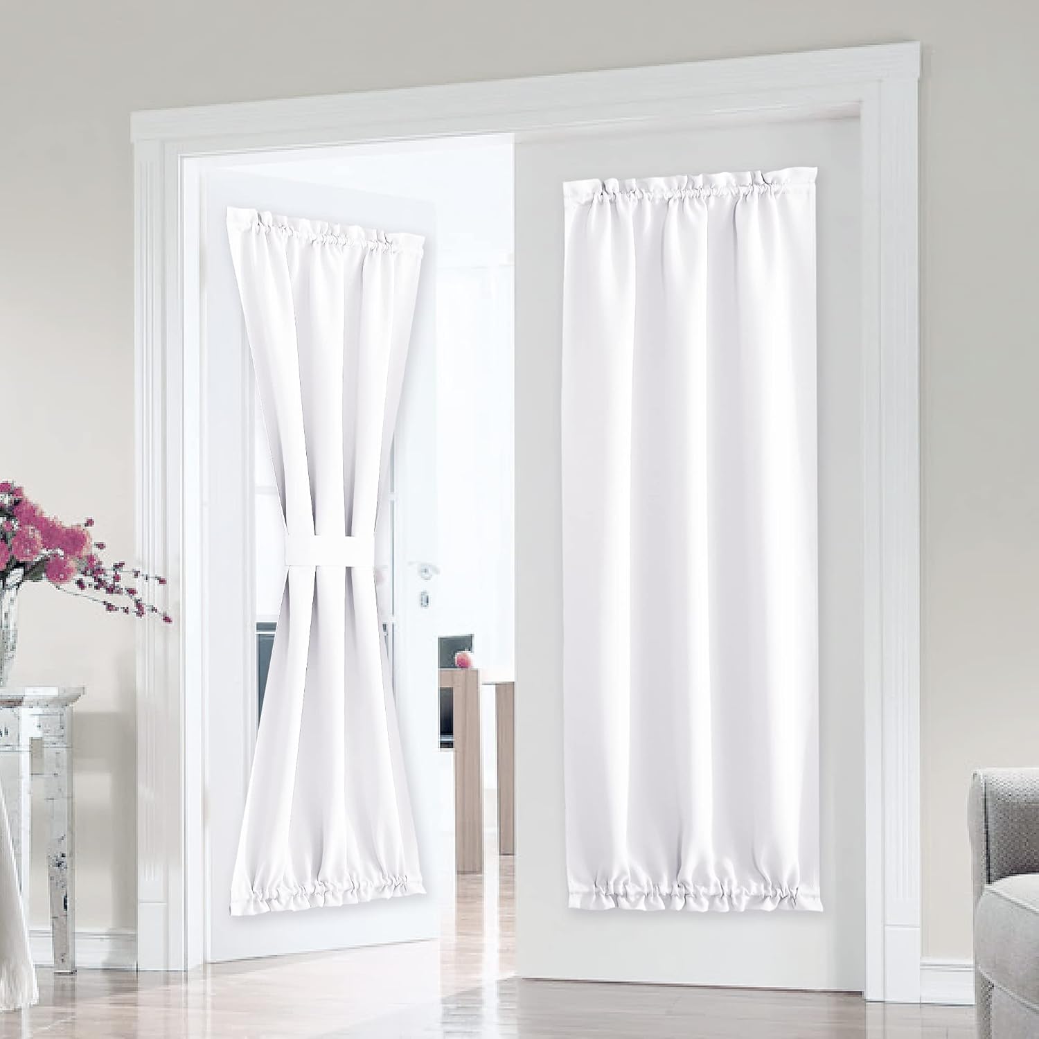 Outdoor Curtains - PONY DANCE Glass Door Curtain - Window Treatment Panels Solid Energy Efficient Rod Pocket for Metal French Patio Door Panel with Tieback, Doorway Curtains for Door, 25 x 80 inches, Pure White, 1 Piece