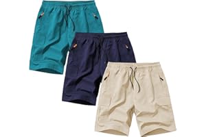 SHOOYING Boys Cargo Shorts Quick Dry Athletic Zipper Shorts Sets