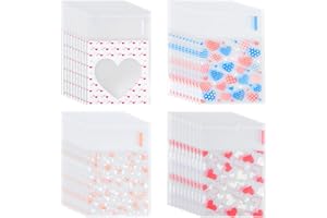 BSKIFNN 400PCS Valentine Cellophane Bags Love Heart Printed Self Adhesive Cookie Treat Bags Gift Bags for Valentine's Day Party Supplies 4 Styles Valentine's Day Mother's Day