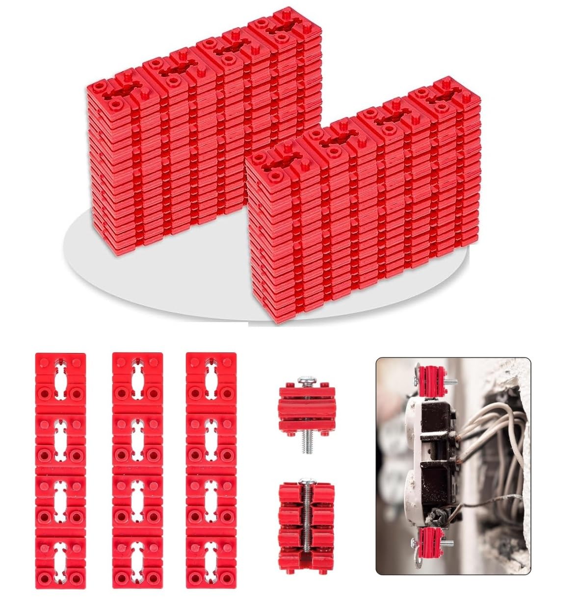 Photo 1 of 100pcs Outlet Spacers for Electrical Box, Electrical Outlet Spacers Shims Switch and Receptacle Spacer Socket Electrical Box Extender for Loose Outlet Electric Switch (Red)