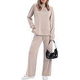 XIEERDUO Women's Side Slit Lounge Sets 2 Piece Outfits Mock Neck Tracksuit Fashion Sweatsuit Wide Leg Loungewear S-3XL