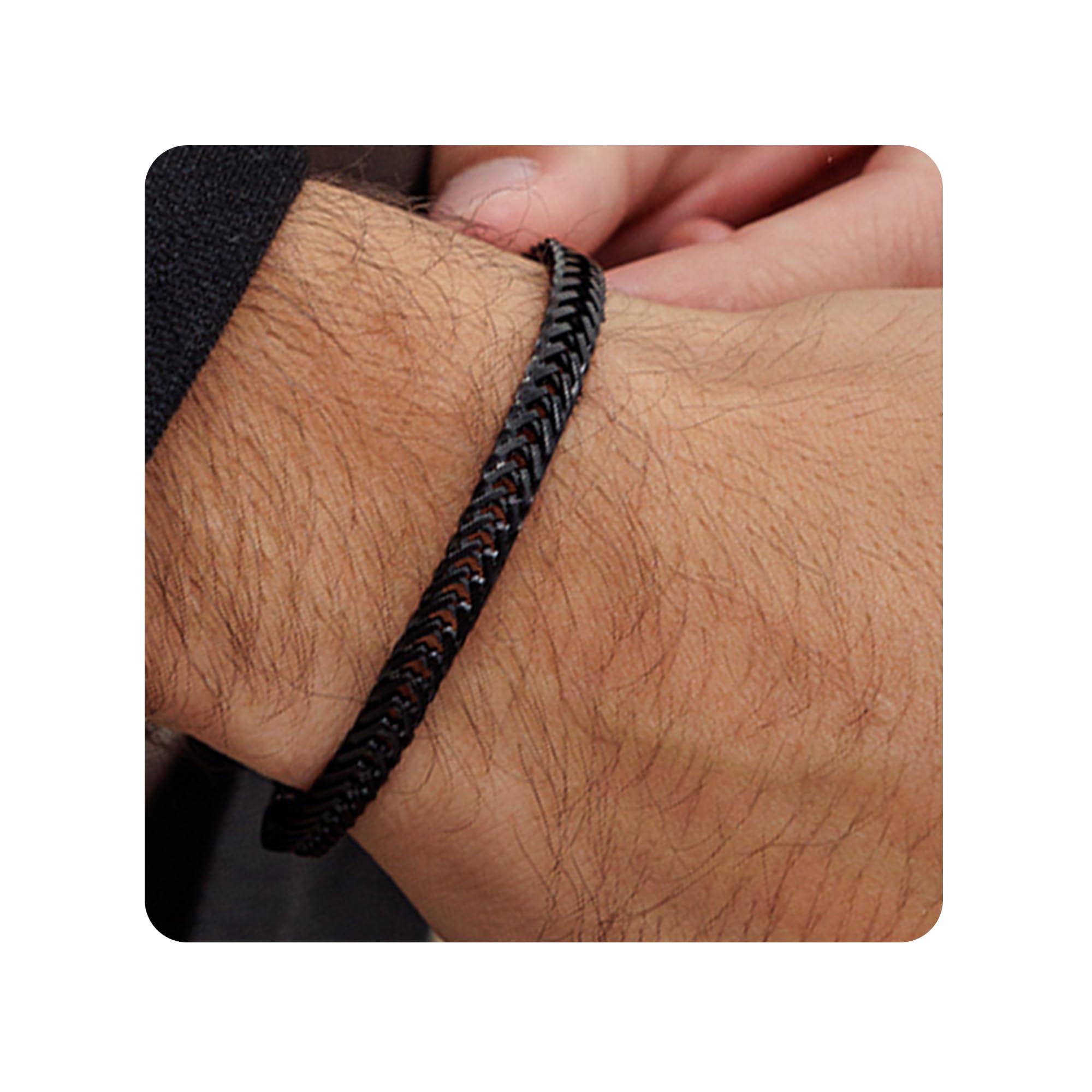 Photo 1 of Galis Mens Bracelet Set - Premium Stainless Steel for Men, Non Tarnish Black Rope Chain, Stylish Birthday Gifts, Double Layered Bracelets, Gifts for Him 8"