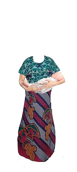 ABB- Feeding Maternity Nighties / 100% Pure Cotton/Size-XXL/Green with White Blue Multi Colors