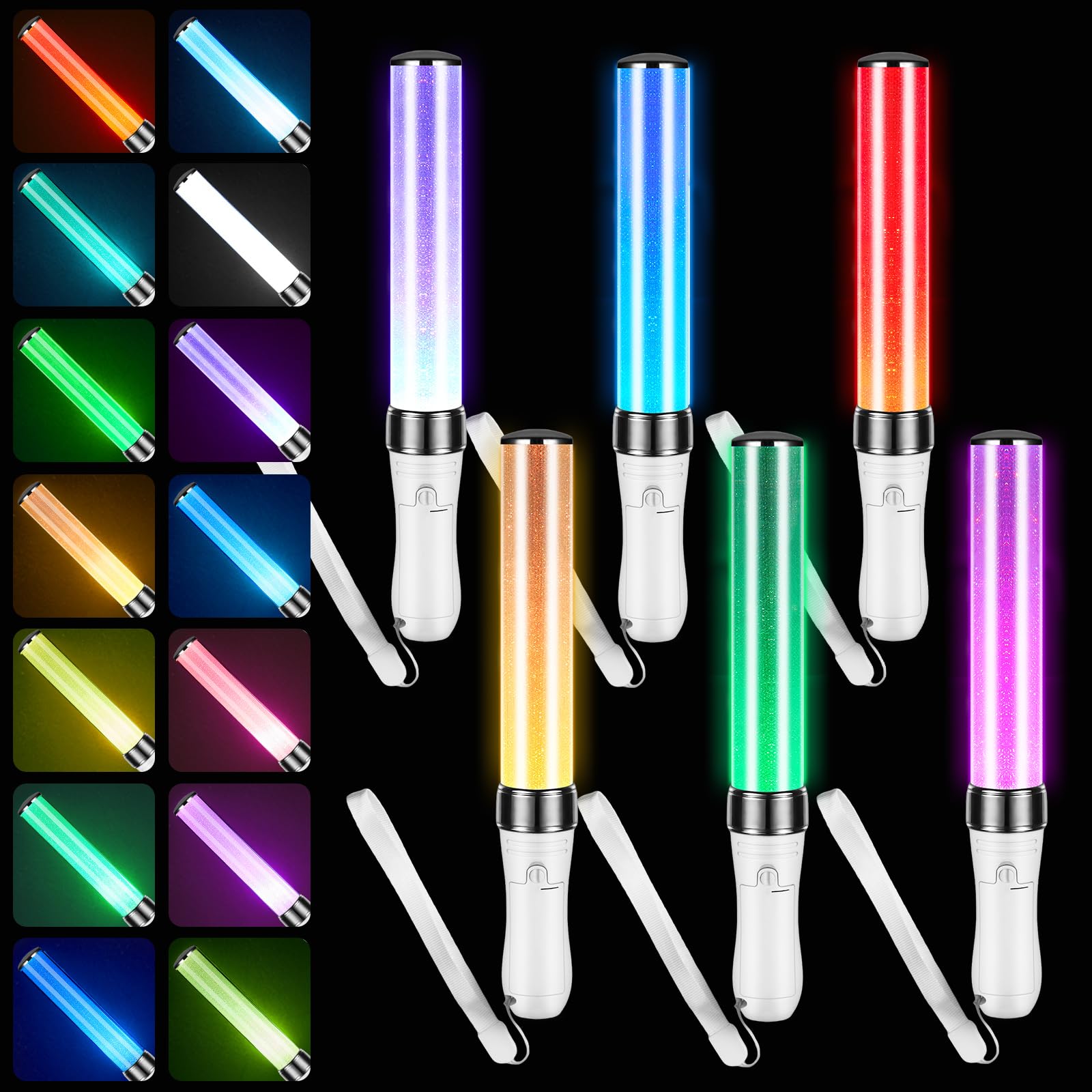 Photo 1 of Lewtemi 6 Pcs 15 Color K-pop Concert Lightstick Reusable 2 Modes Multicolor Idol Concert LED Flashing Lightsticks Hip-hop Gift Glow in the Dark Party Favor (9.8 Inch)