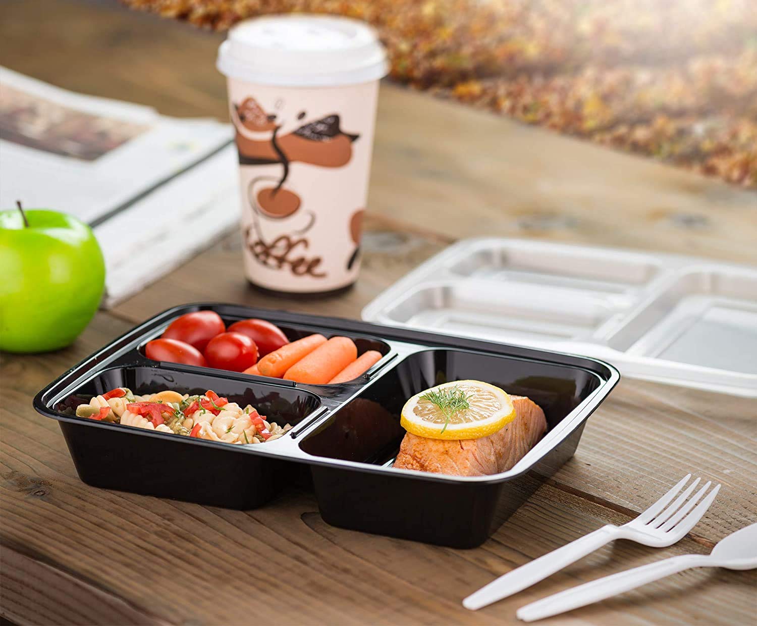 EZ Prepa 20 Pack 32oz 3 Compartment with Lid Food Storage Containers - Heavy Duty BPA Free Plastic Stackable Reusable Leak Proof Microwave Safe Dishwasher Safe