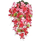 GhuaH 2 Pcs Fake Hibiscus Flowers Artificial Hanging Flowers Plants Outdoors Realistic UV Resistant Spring Summer Decor Red Pink Silk Faux Hibiscus Flower Trailing Vines for Front Door Porch Outside