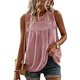 Yousify Tank Top for Women Loose Fit Sleeveless Crew Neck Camisole Tops Casual Swiss Dots Summer Cami Shirts Blouse