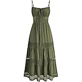 CIDER Maxi Dress for Women Lace Trim Tiered Cami Bohemian Holiday Vacation Square Neck Sleeveless Dress