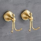 KWQKEM 2 Pcs Pack Antique Brass Towel Hook Vintage Coat Hook with 2 Hooks Wall Mounted Robe Hooks for Bathrooms and Kitchen B
