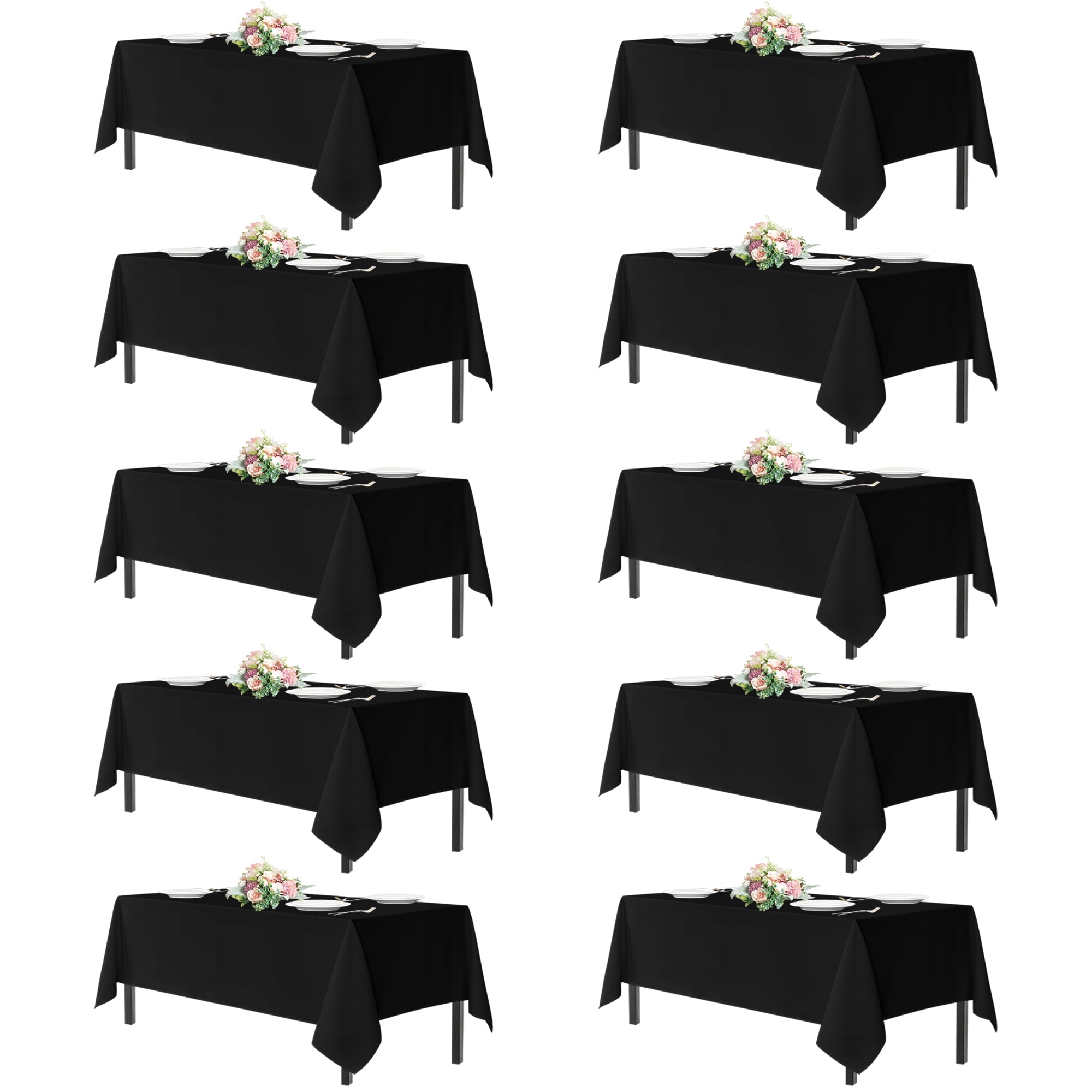 sancua Black Tablecloths for 6 Foot Rectangle Tables, 10 Pack - Washable Polyester Fabric Rectangular Table Cloth, Reusable Table Covers for Wedding Party, Birthday, Banquet Reception, 54x108 Inch Image