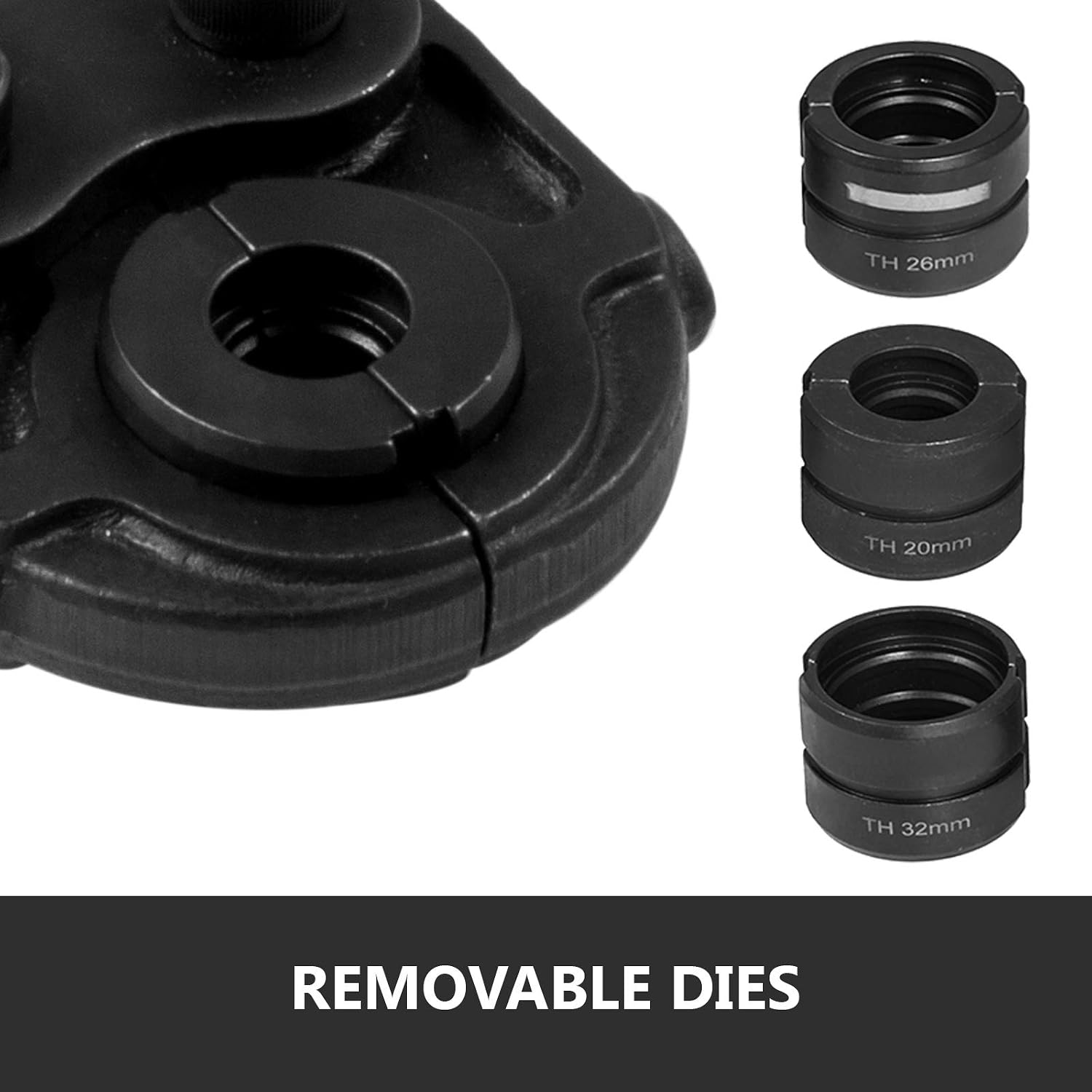 Pinza Idraulica Per Tubi Rame E Compositi – Profilo V (12-28mm) E TH (16-32mm), Pressione 100 KN, 9 Matrici