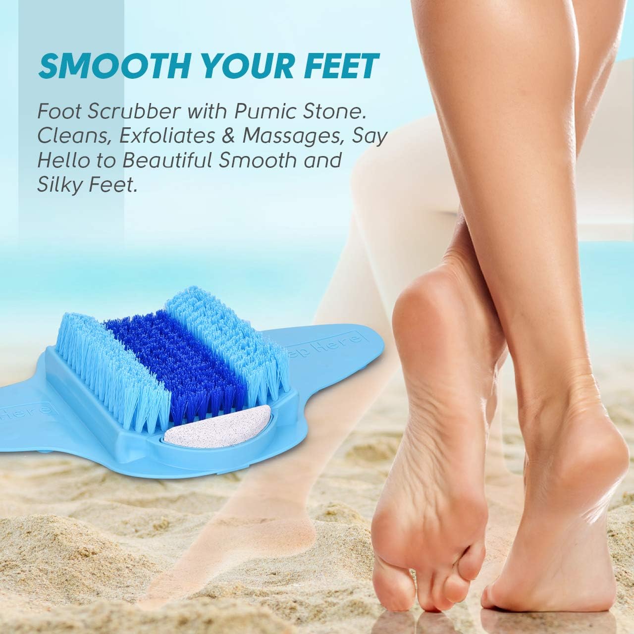BESKAR Shower Foot Scrubber with Pumice Stone, Foot Clean, Smooth, Exfoliate & Massager Without Bending in The Shower or Bathtub, Foot Dead Skin & Callus Remover- Upgraded Non Slip with Suction Cups: Health & Personal Care