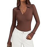 KIRUNDO Polo Shirts for Women Long Sleeve Business Casual Tops 2026 Spring Fall Ribbed Knit Collared V Neck Slim Work Blouses