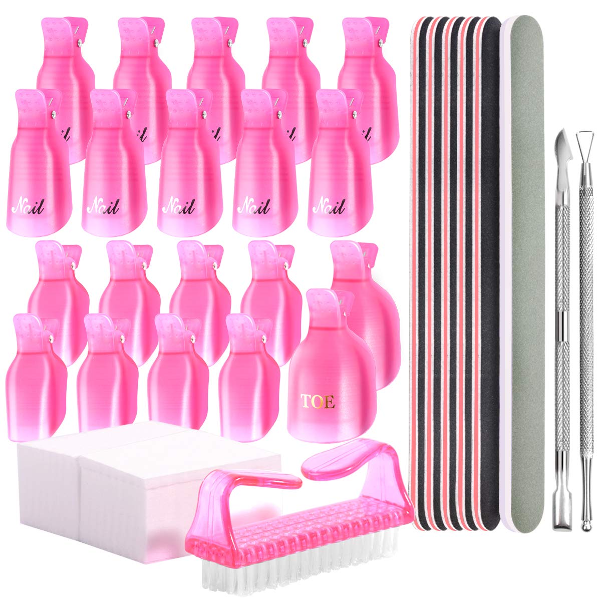 Gel Nail Polish Remover Tools Kit 20pcs Fingernail &Toenail Clips 114Pcs Nail Pads 5pcs 100/180 Grits Nail Files 400/4000 Grits Nail Buffer Nail Scraper for Dip Powder NailBy Teenitor: Beauty