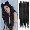 Human Hair 24 Inch Dreadlock Extensions 0.6 cm Width 20 Strands Natural Black Soft Hippie SE Dreads Loc Extensions Handmade Reggae Style Crochet Braiding Hair for Women and Men(24Inch,1B)