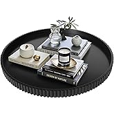 Gurfuy 24" Round Extra Large Ottoman Serving Tray - Rustic Wooden Table Tray for Farmhouse Decorative Oversized Coffee Table Trays Living Room Kitchen Counter Breakfast Black