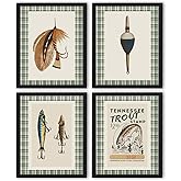 NaZaUK Vintage Fishing Nursery Wall Decor Prints, Rustic Fish Canvas Wall Art, Lake House Decor, Farmhouse Stamp Poster Artwork for Nursery Bedroom, 8x10 Inches Set of 4 Unframed