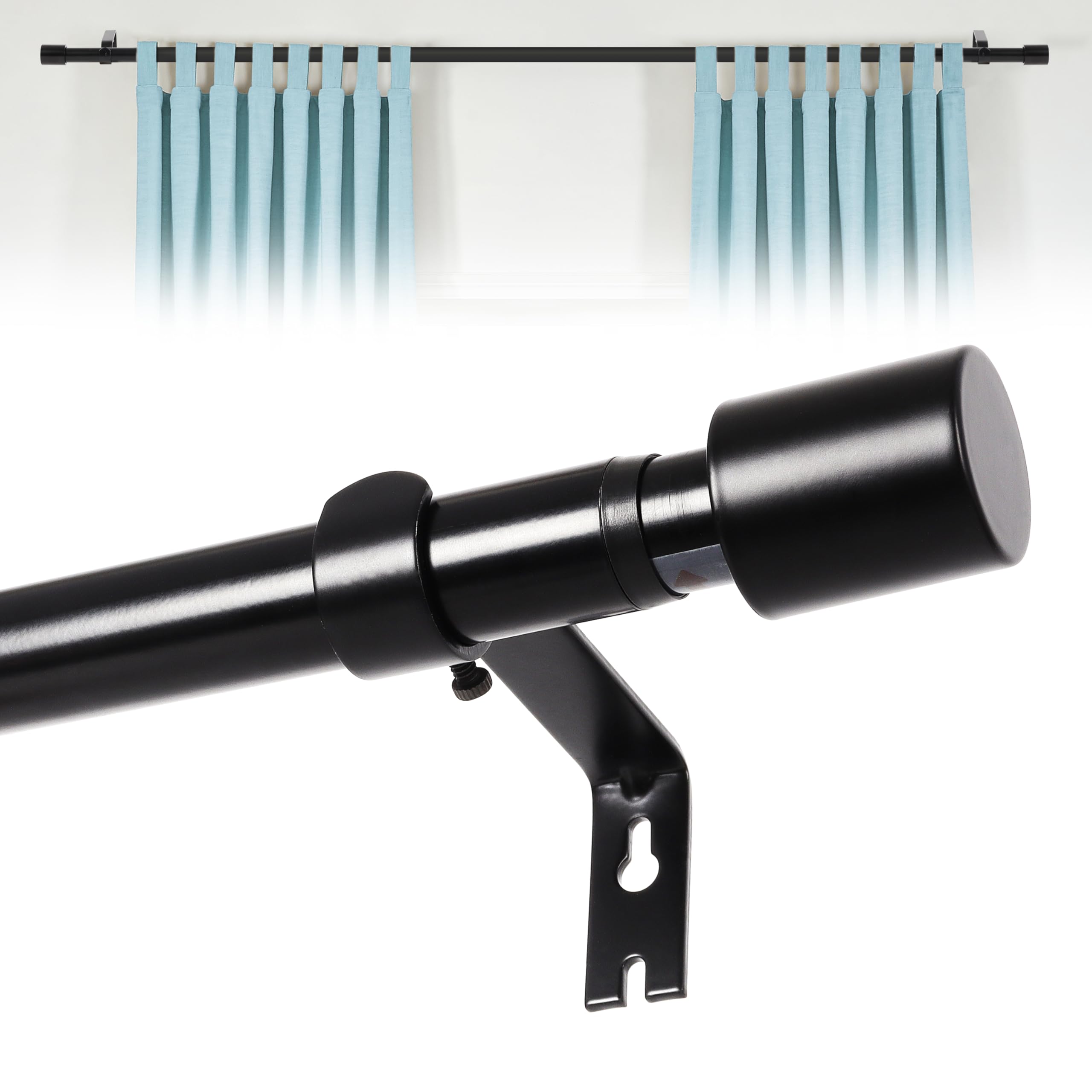 KINGSOW Black Extendable Curtain Poles: Window Adjustable Single Curtain Rod 120-210cm for Eyelet Curtains